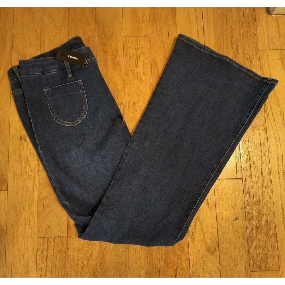 Express 70s Flare Mid Rise Jeans Size L Long Flexx Hyper Stretch